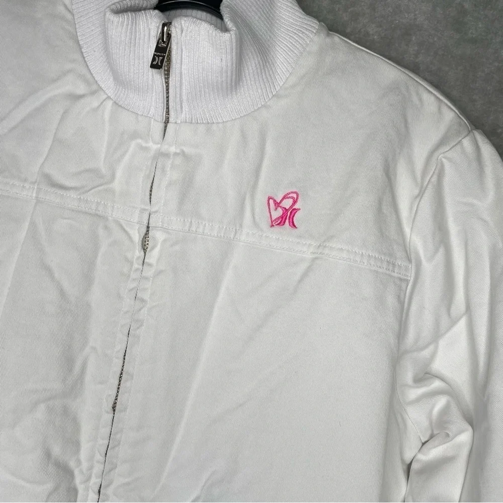 Hurley White Varsity Bomber Jacket Juniors Size L Pink Trim Full Zip